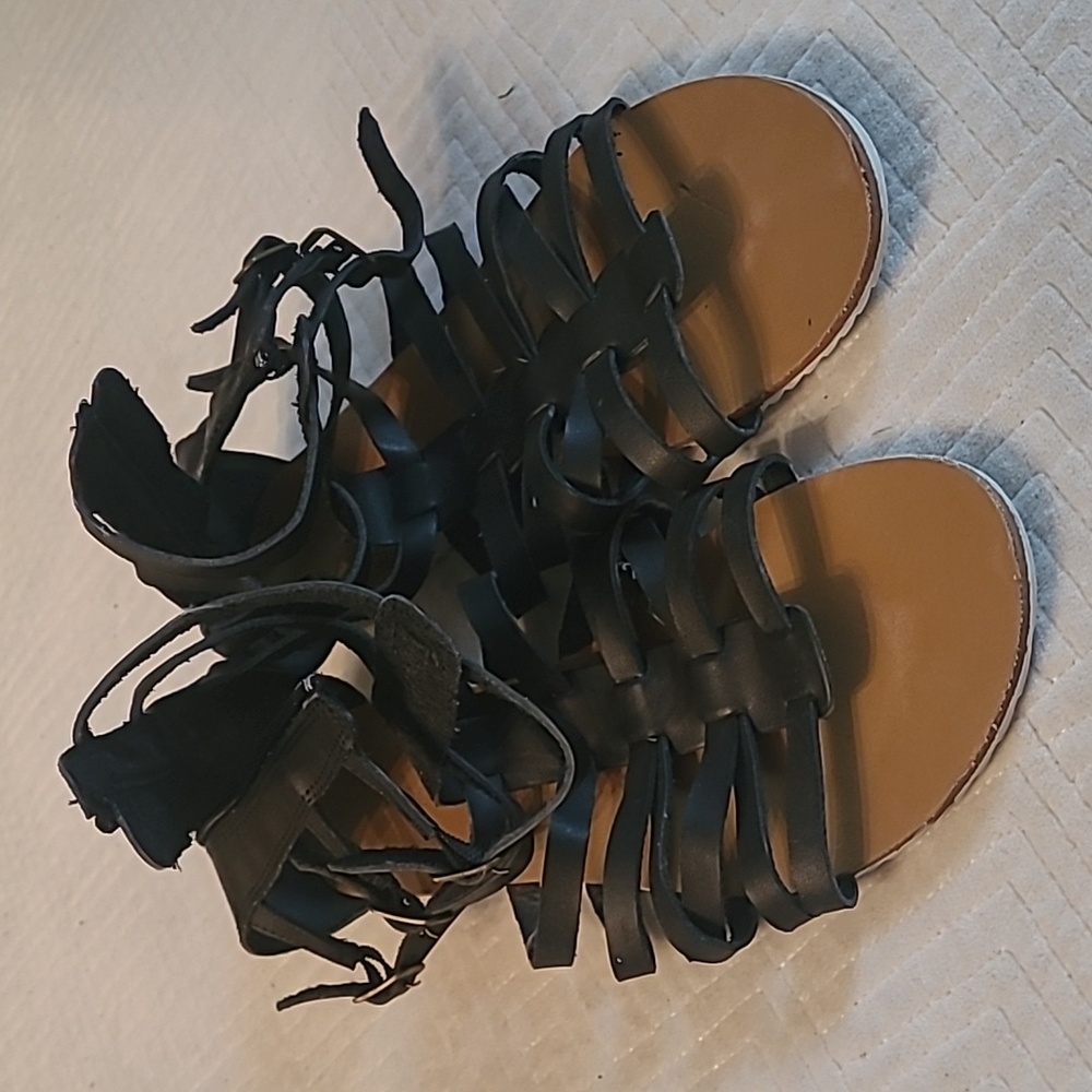 Bamboo Black Gladiator Sandals, Size 9